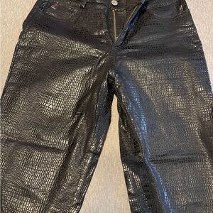 Black Croc-Embossed Pants